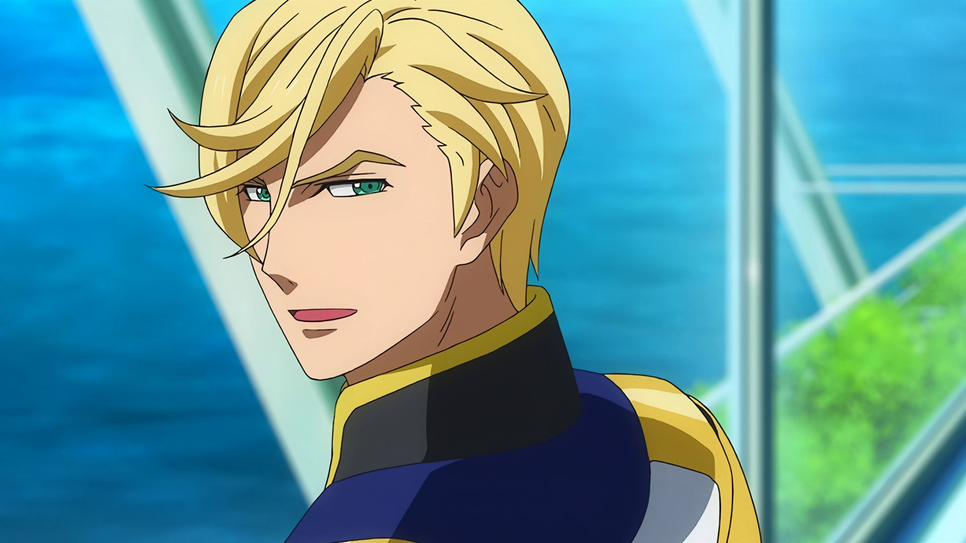 McGillis looking behind him, he is smiling.