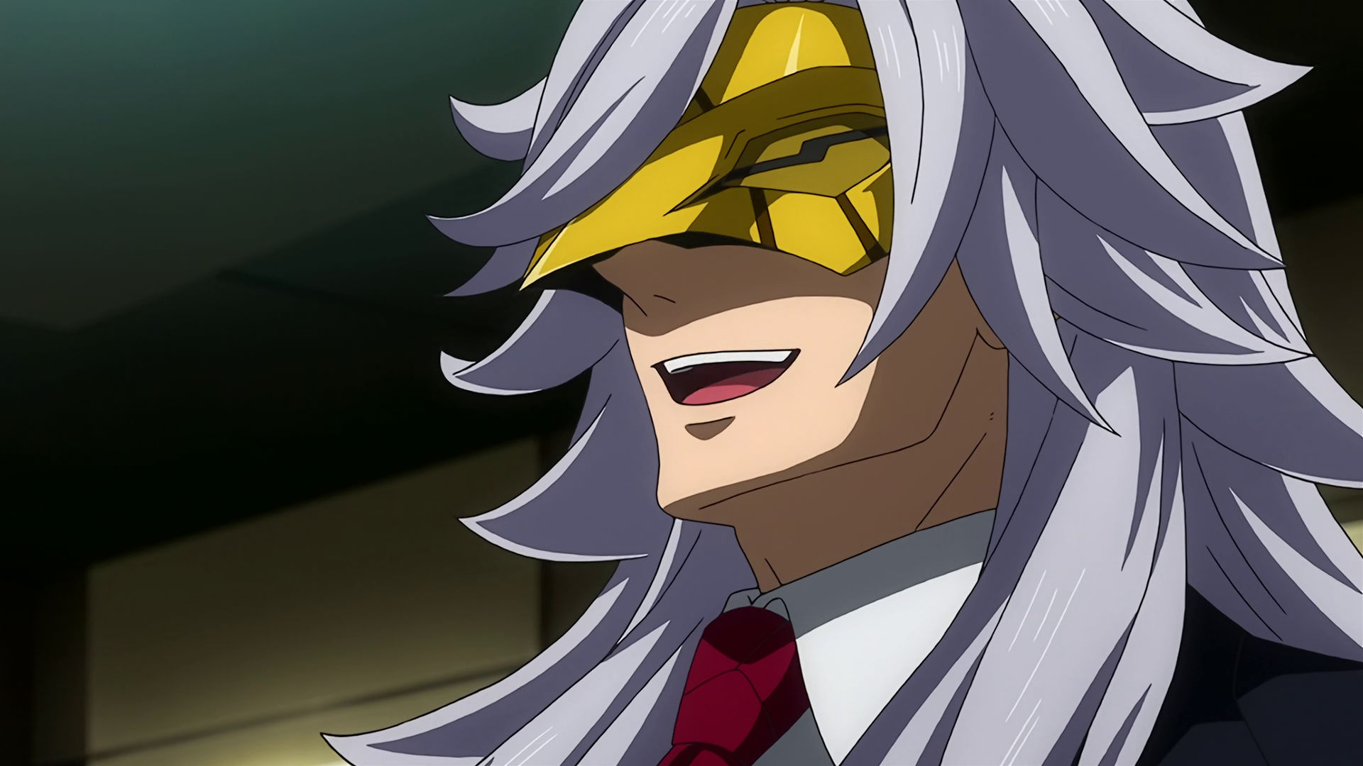 McGillis wearing Montag's mask, he's laughing