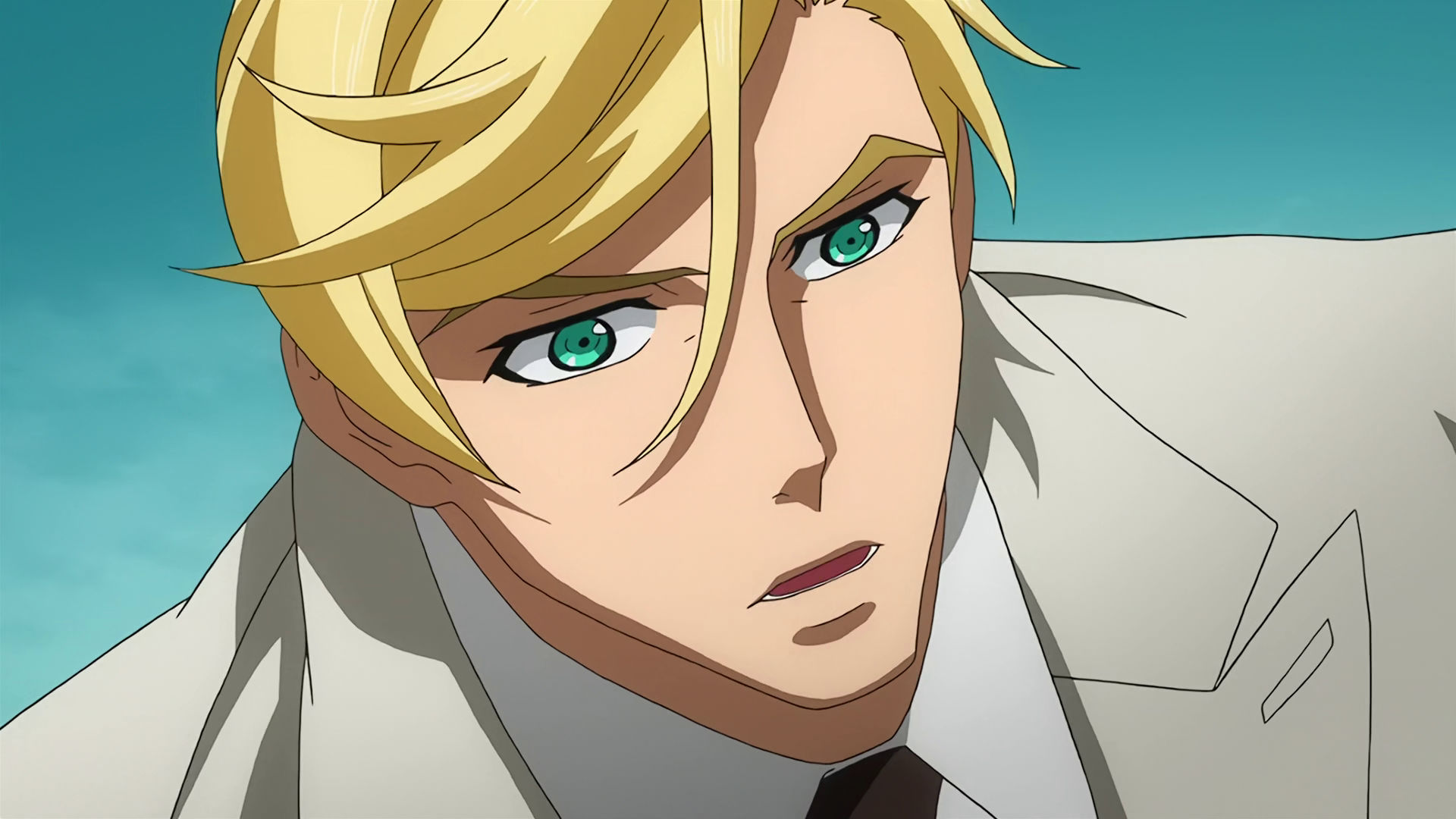 A closeup of McGillis face, he looks confused.
