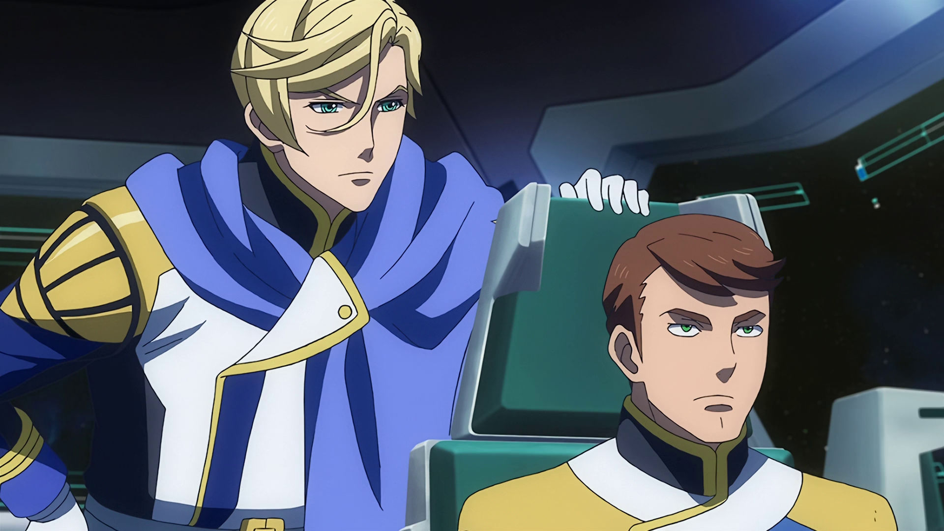 McGillis standing behind a Gjallarhorn officer, both look serious.