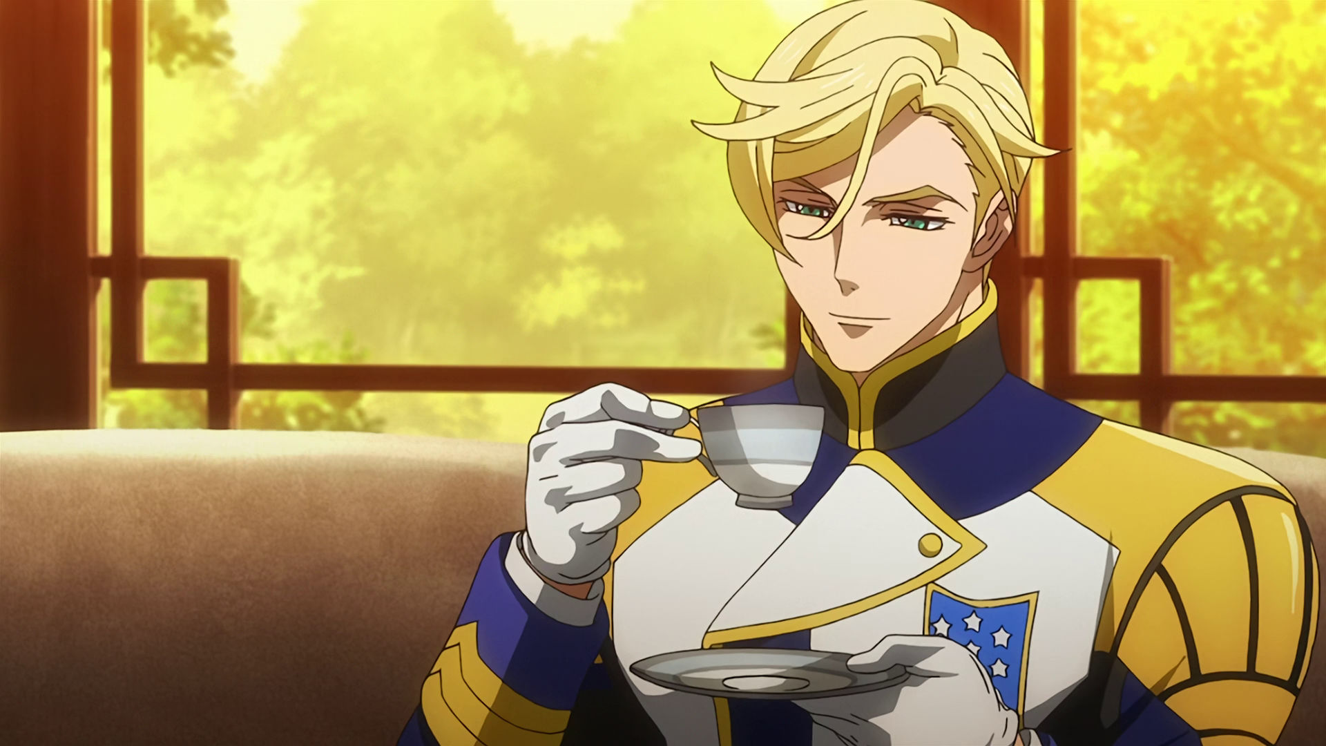 McGillis about to drinking tea, he looks happy