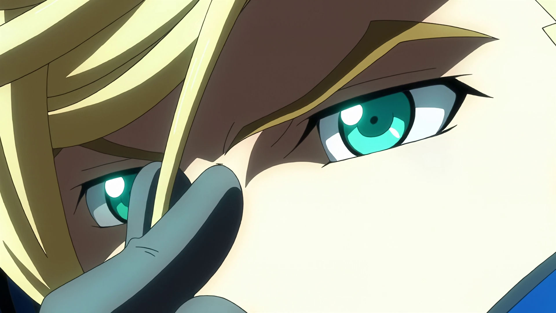 A closeup of McGillis' eye while he's playing with his hair.