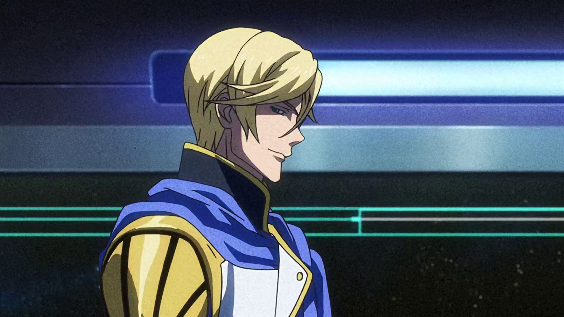 Side-view of McGillis, he is smirking.
