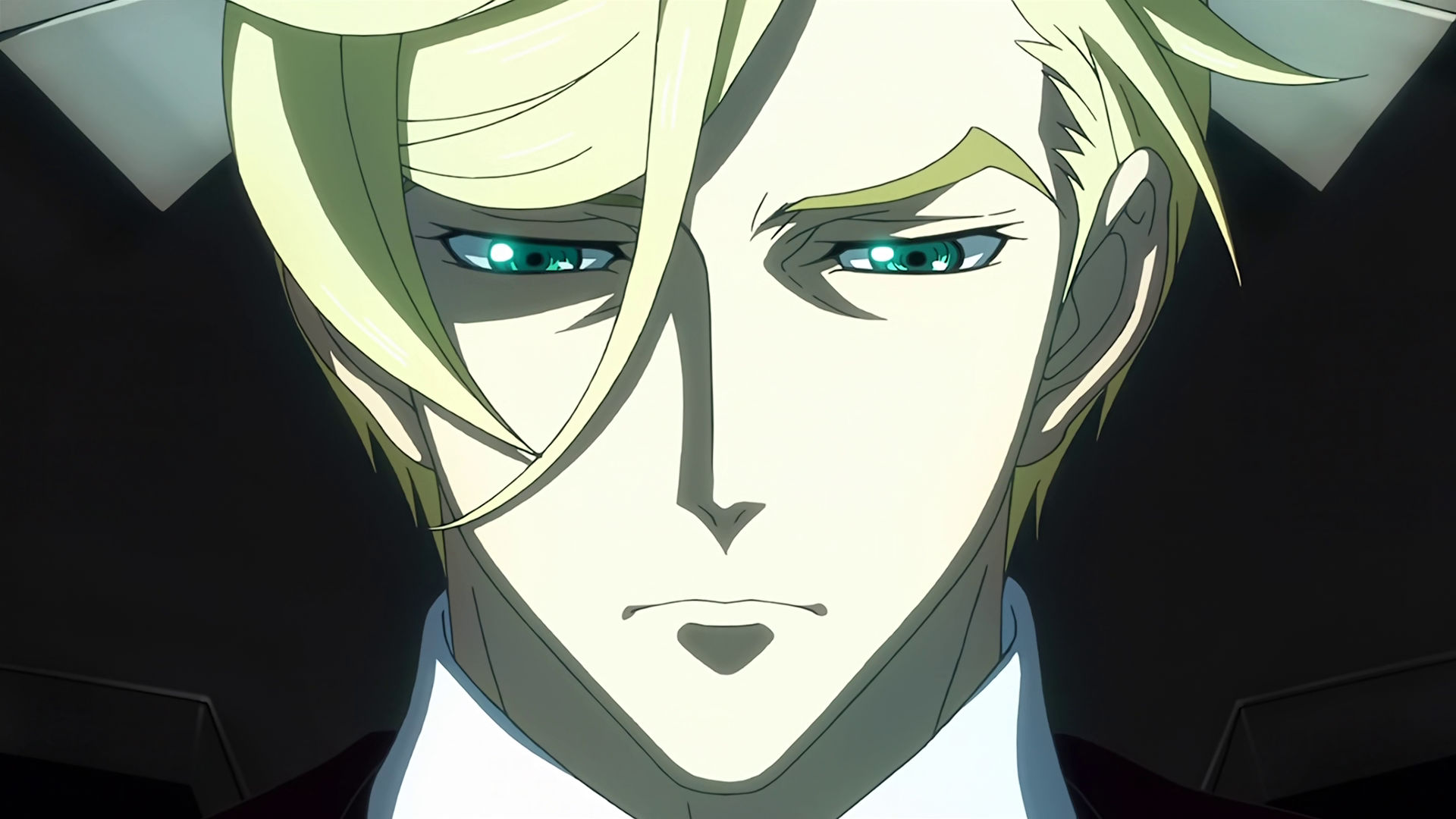 McGillis inside a mobile suit cockpit, he is sad.