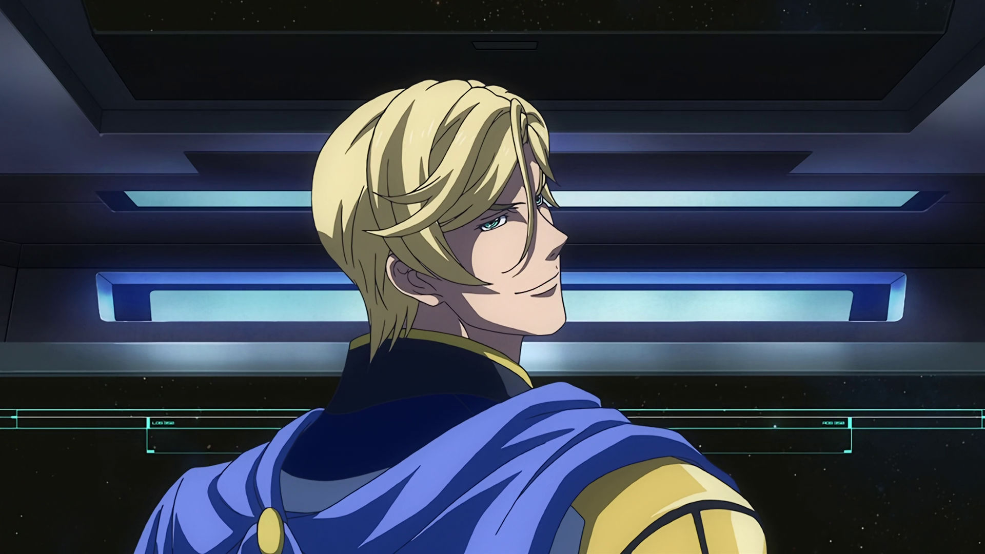 McGillis standing with his back to the viewer looking behind, he is smirking